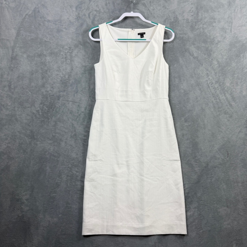 Ann Taylor Womens 6 White Sleeveless Midi Sheath Dress Linen Blend Quiet Luxury